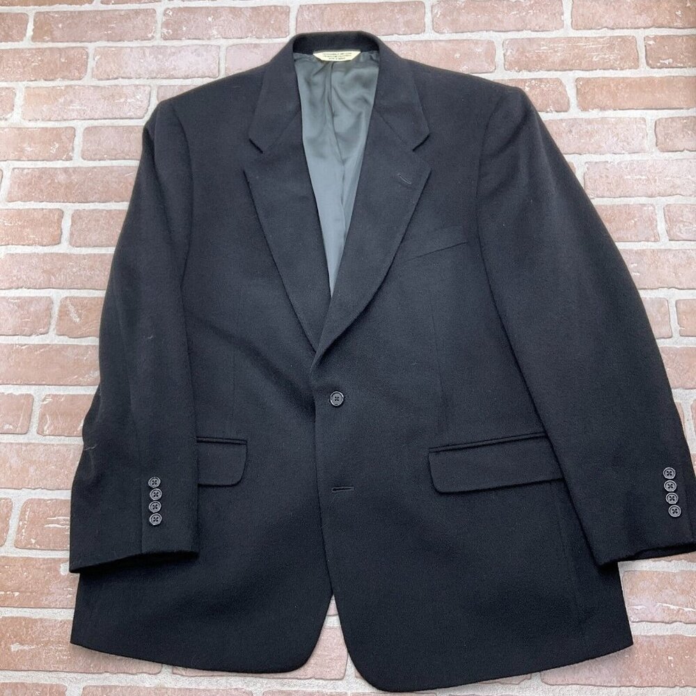 Evan Picone Blazer Men 44R Black Camel Hair‎ 2 Button Classic Career Jacket